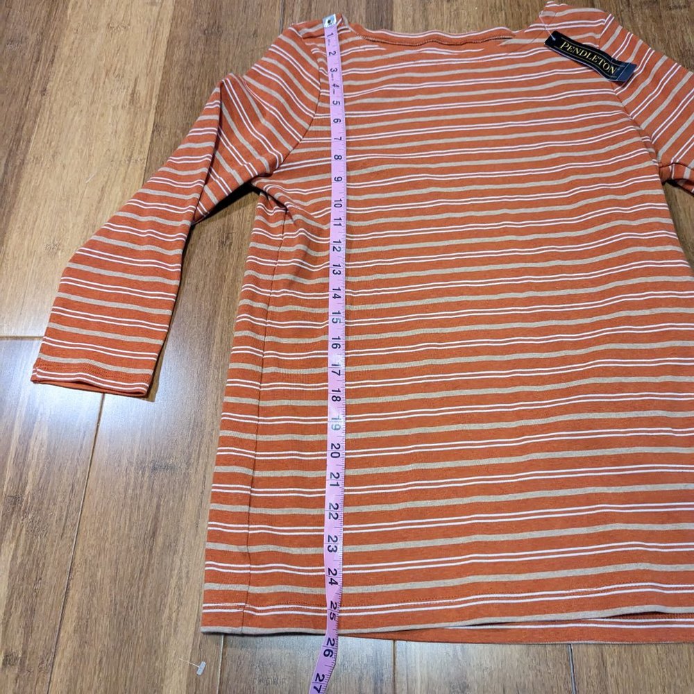 Pendleton Rusty Orange Striped 3/4 Sleeve Top Size Medium - Picture 7 of 12